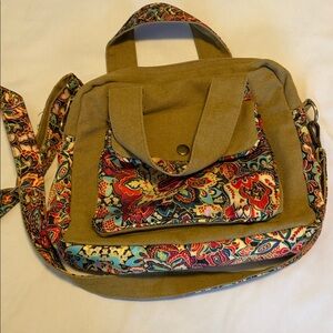 Black Butterfly Floral Patterned Tan Women's Bag